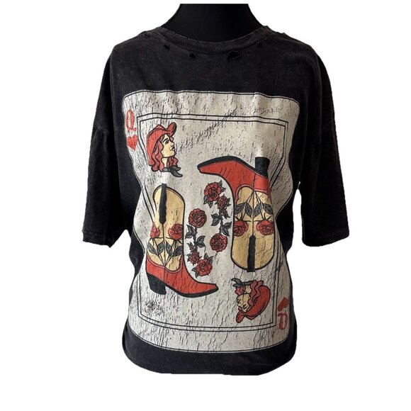Vintage Canvas Queen Cowgirl Card Graphic T-SHIRT size S boho Hippie Festival - Picture 1 of 14